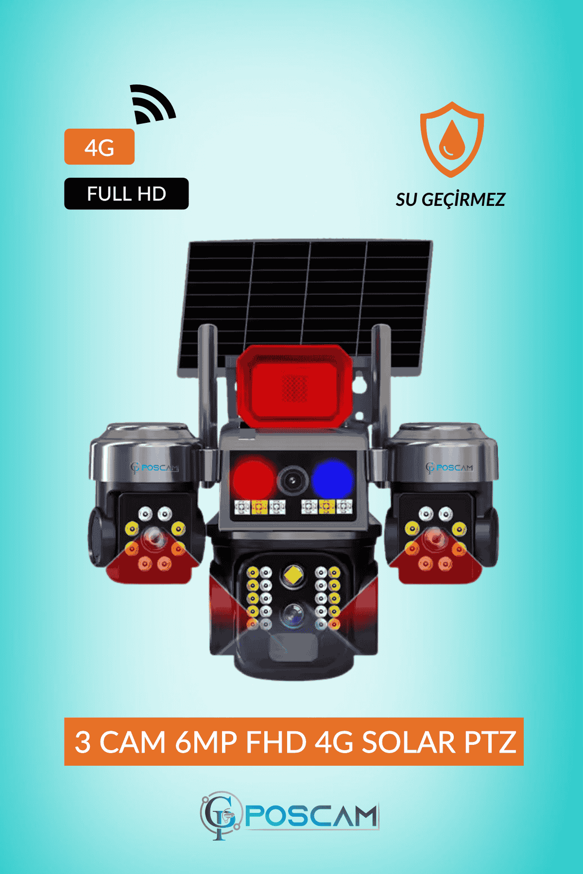 Poscam 3 Kameralı 6MP Full HD 4G Solar Güvenlik Kamerası