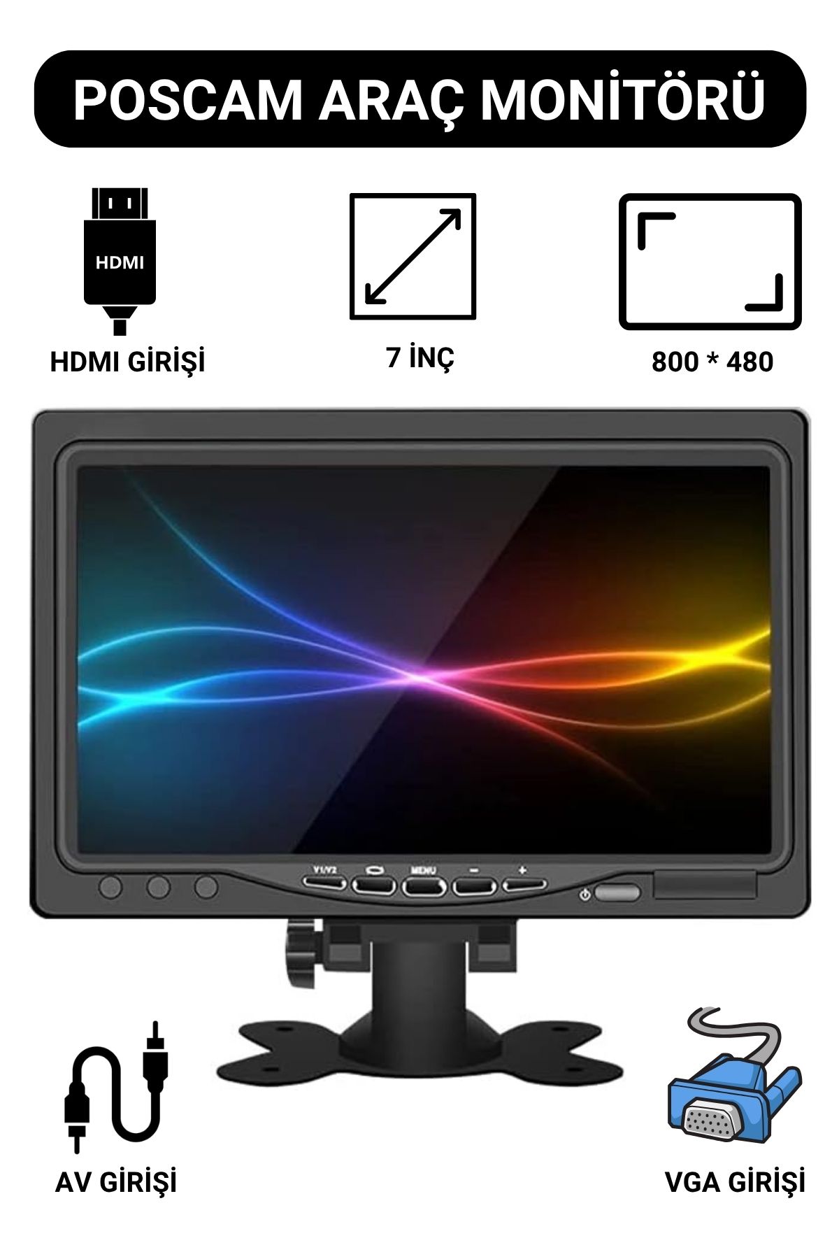 7" HD Kumandalı AV VGA HDMI Girişli Araç Kamerası poscam.com.tr