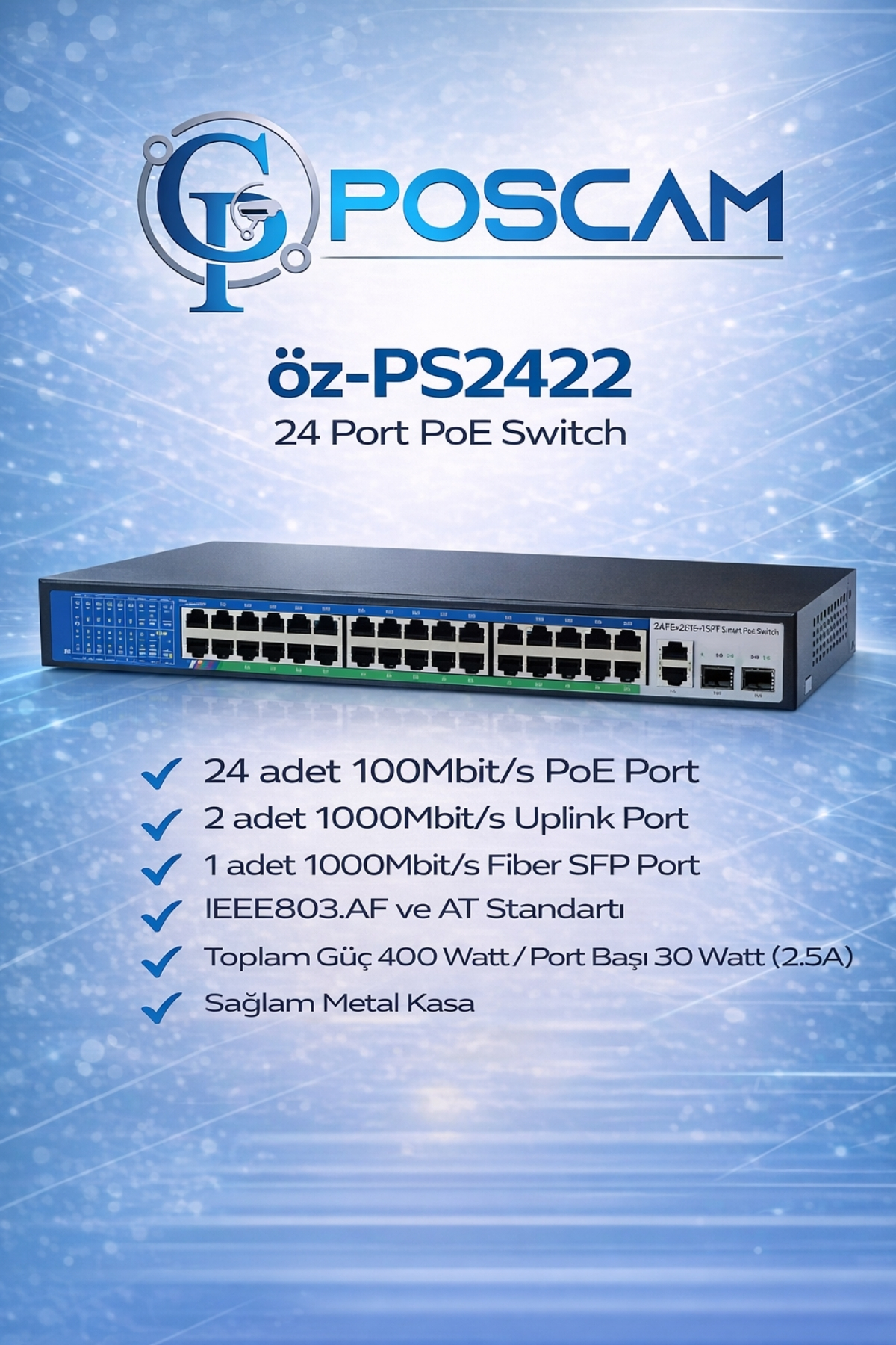 24 Port 2 Up Link 1 SFP PoE Switch poscam.com.tr.jpg