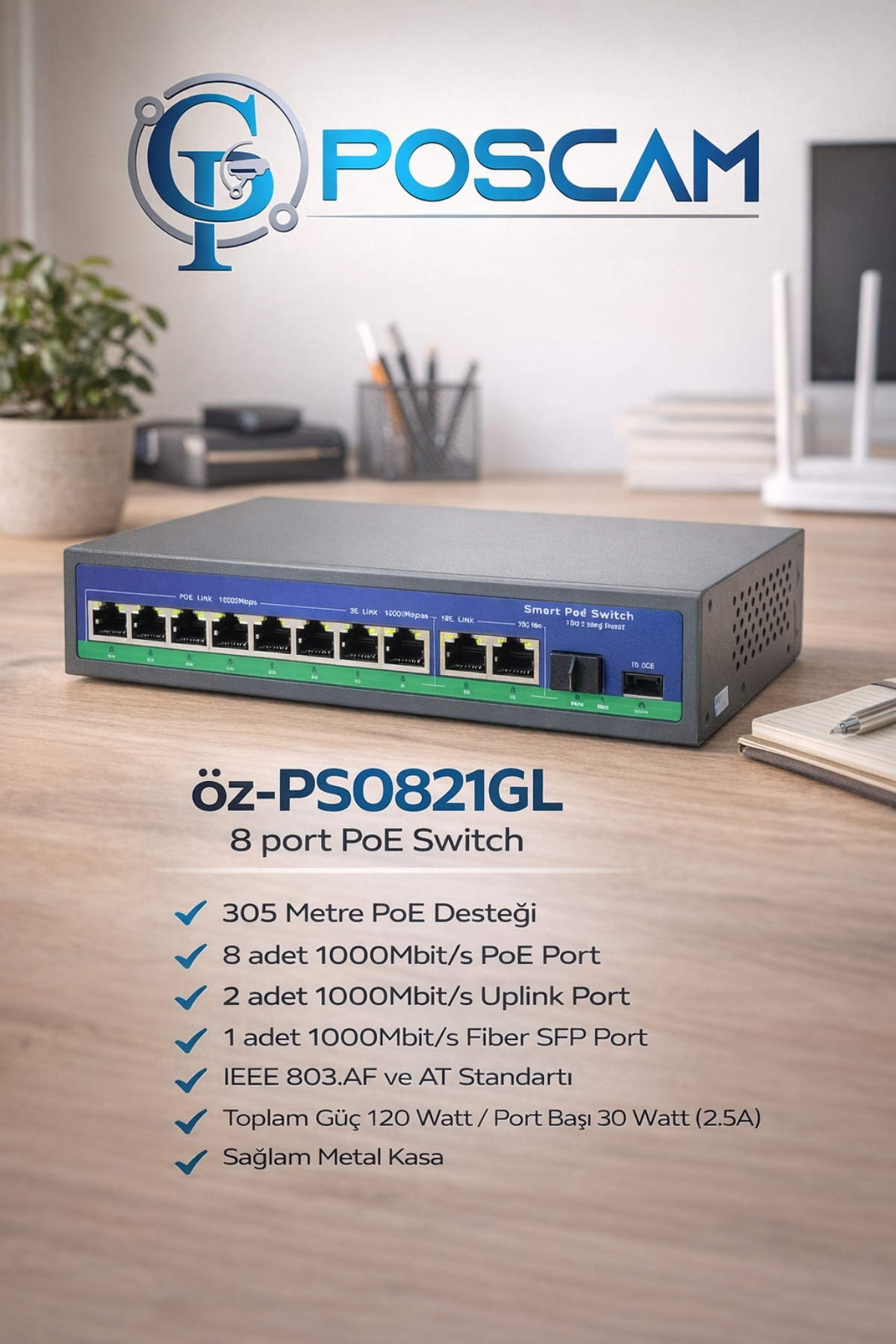 8 Port 2 Up Link 1 SFP PoE Switch poscam.com.tr.jpg