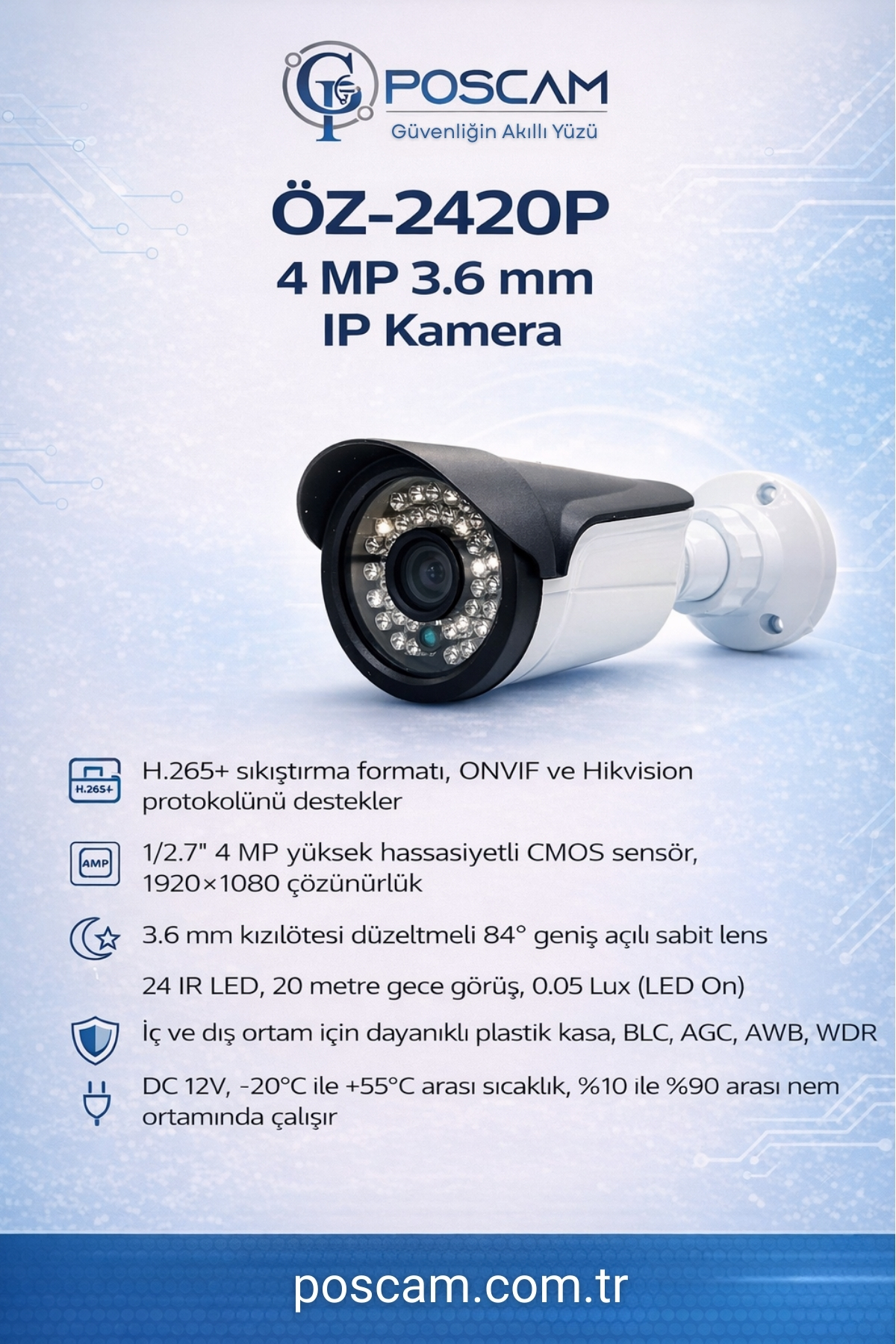 ÖZ-2420P 4MP 3.6mm IP Bullet Kamera poscam.com.tr