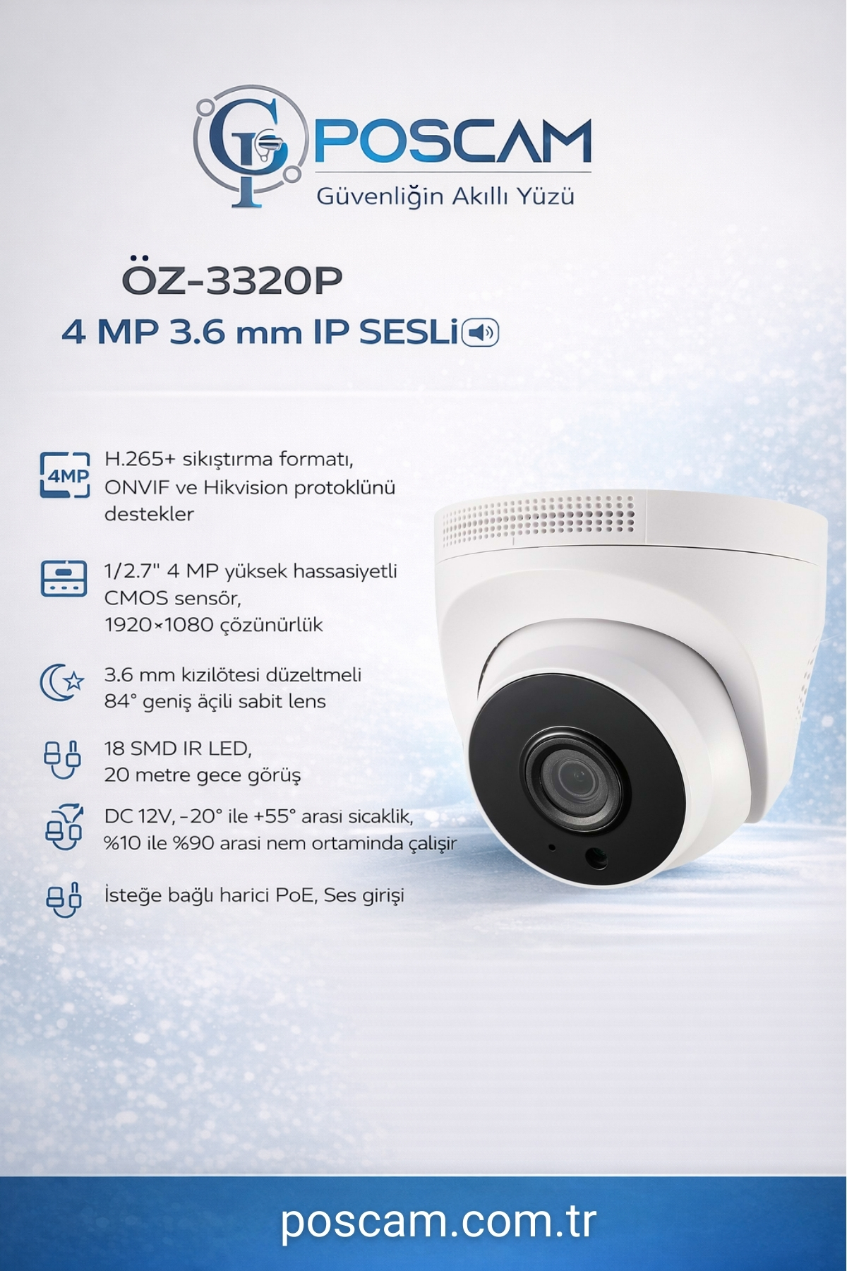 ÖZ-3320P 4MP Dome IP Kamera poscam.com.tr