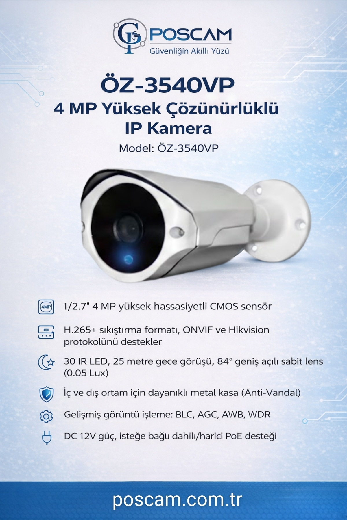 ÖZ-3540VP 4MP IP Bullet Kamera poscam.com.tr