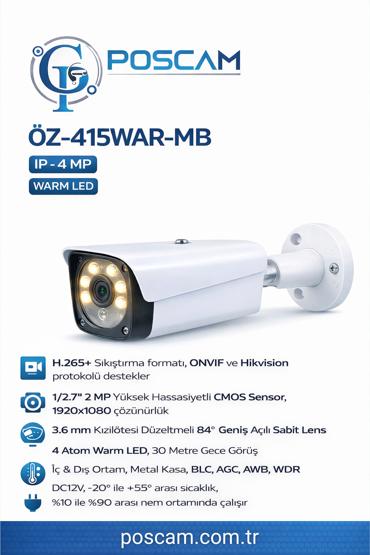 ÖZ-415WAR-MB 4MP 3.6mm IP Bullet Kamera poscam.com.tr